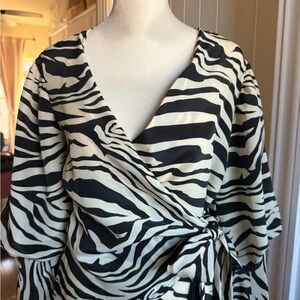 Zebra Print Wrap Blouse
